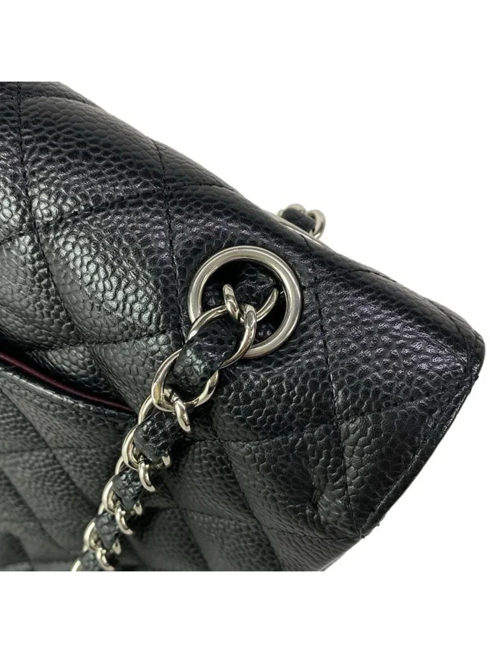 Chanel Shoulder Bag Double Flap Quilted Black Chain Silver